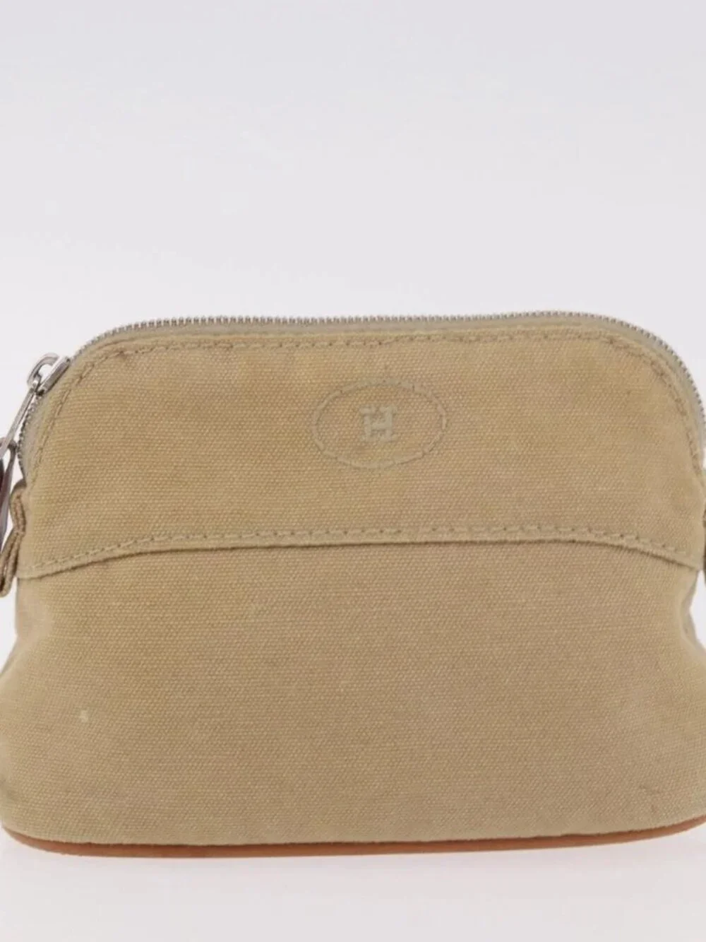 HERMES Pouch Canvas Leather 5 Set Beige Pink Purple Auth ti3991